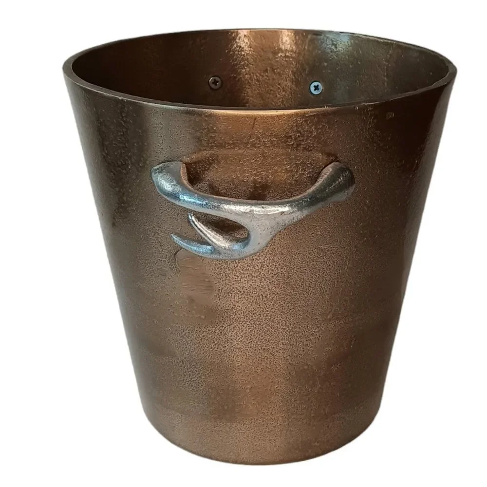 Gold Ice Bucket with Stag Deer Antler Handles Champagne Wine